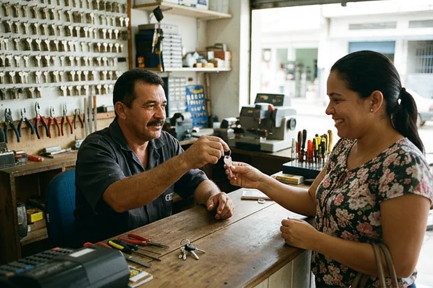 Cliente avaliando o serviço de um chaveiro em Marituba.